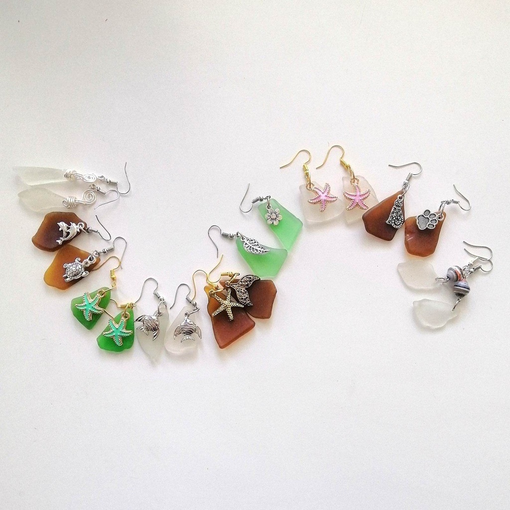 Earrings, sea glass