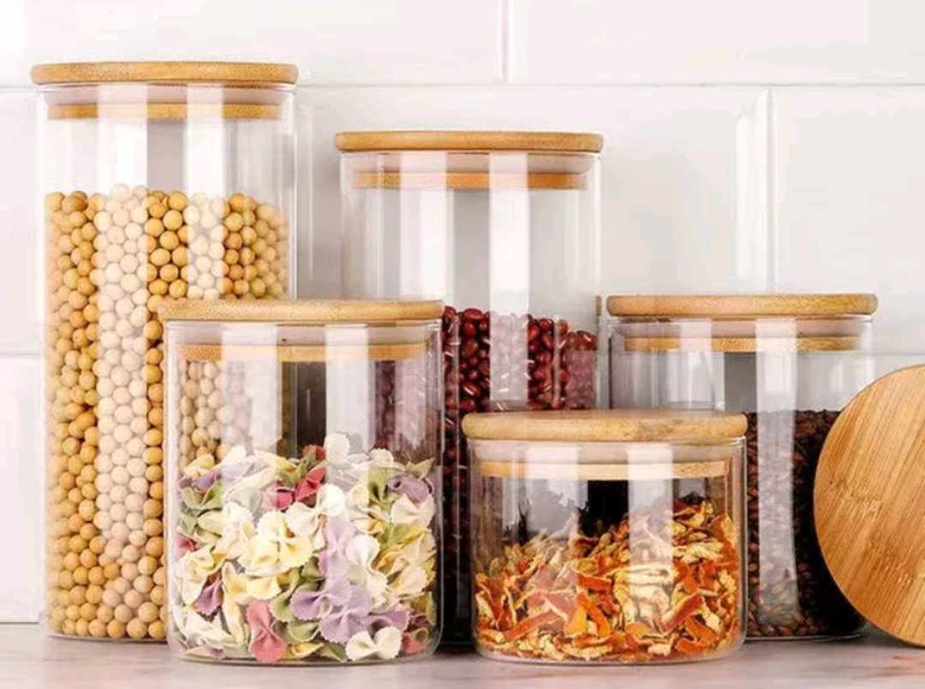 Bamboo lid glass jar canister