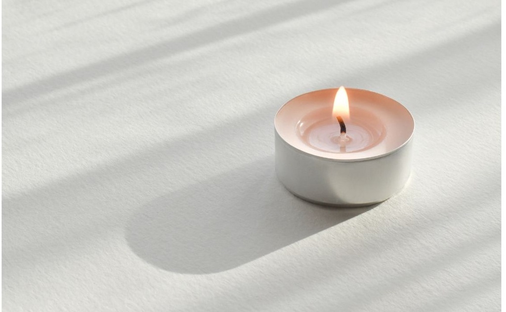 Tea light candle, soy wax-based