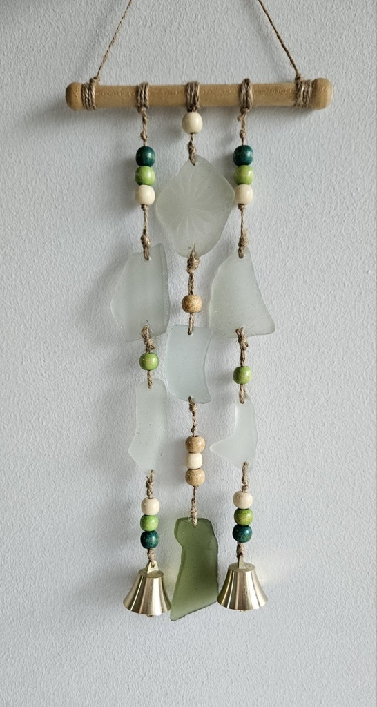 Wind chimes, sea glass with copper bells