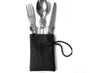 Foldable steel cutlery set in a pouch