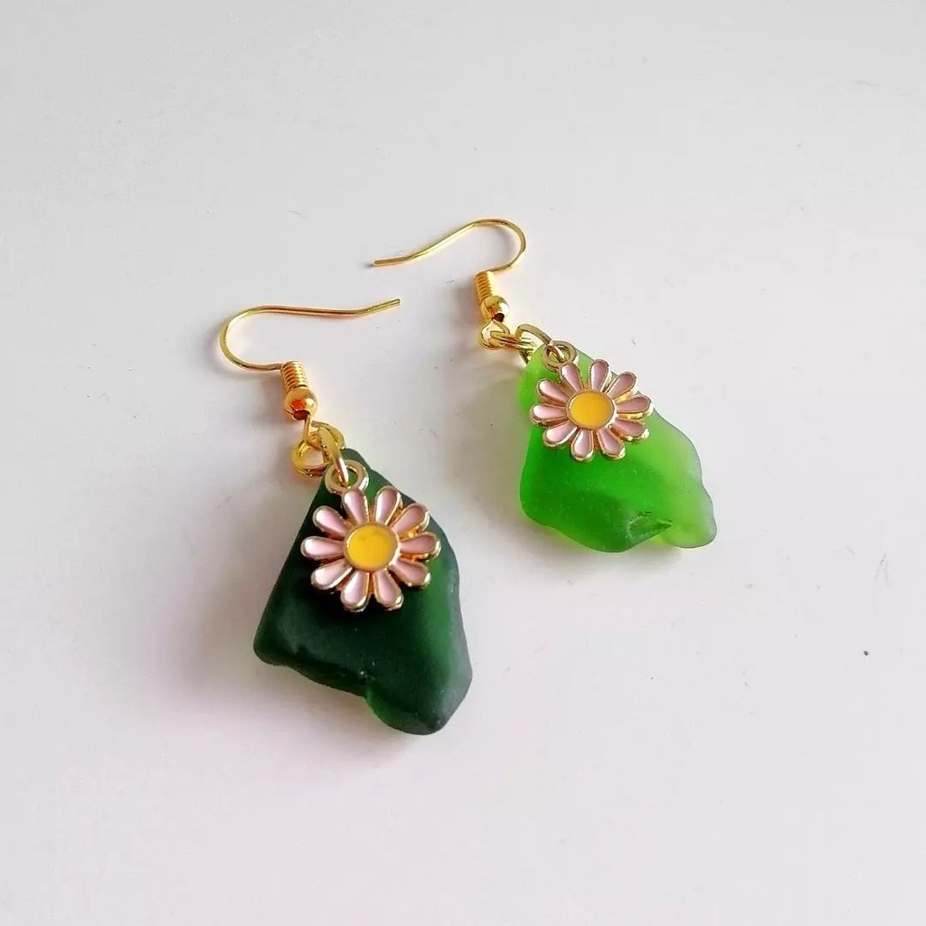 Earrings, sea glass